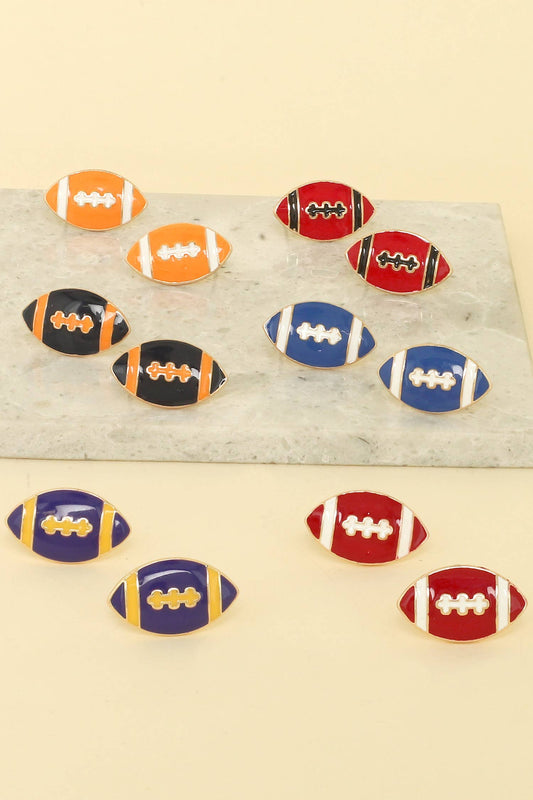 Game Day Style Enamel Football Shape Stud Earrings