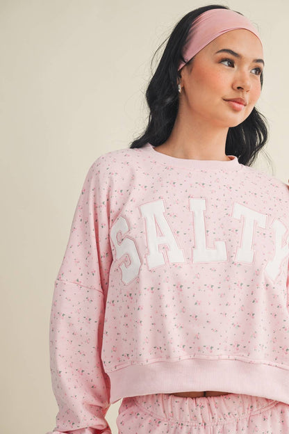 Salty Ditsy Print Crewneck Crop Sweatshirt