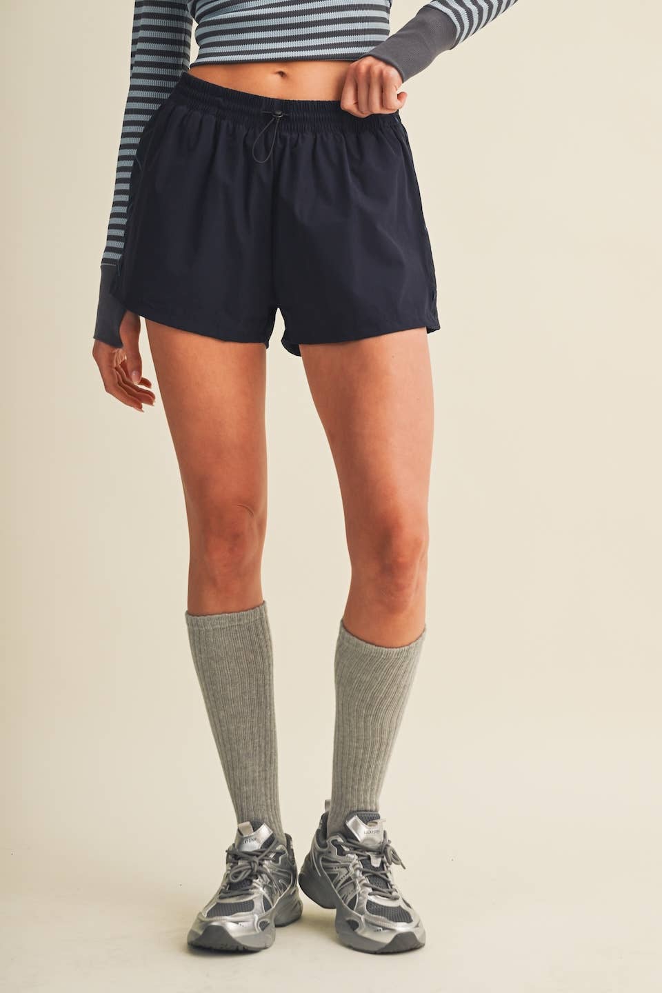Plaid Side Contrast Block Nylon Shorts