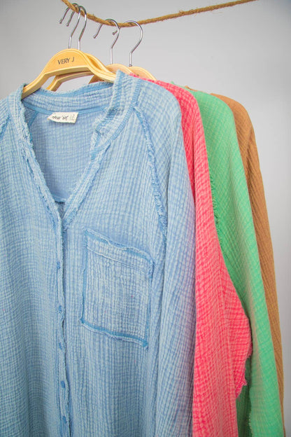 Diana Oversized Washed Woven Crinkled Gauze Shirt Top