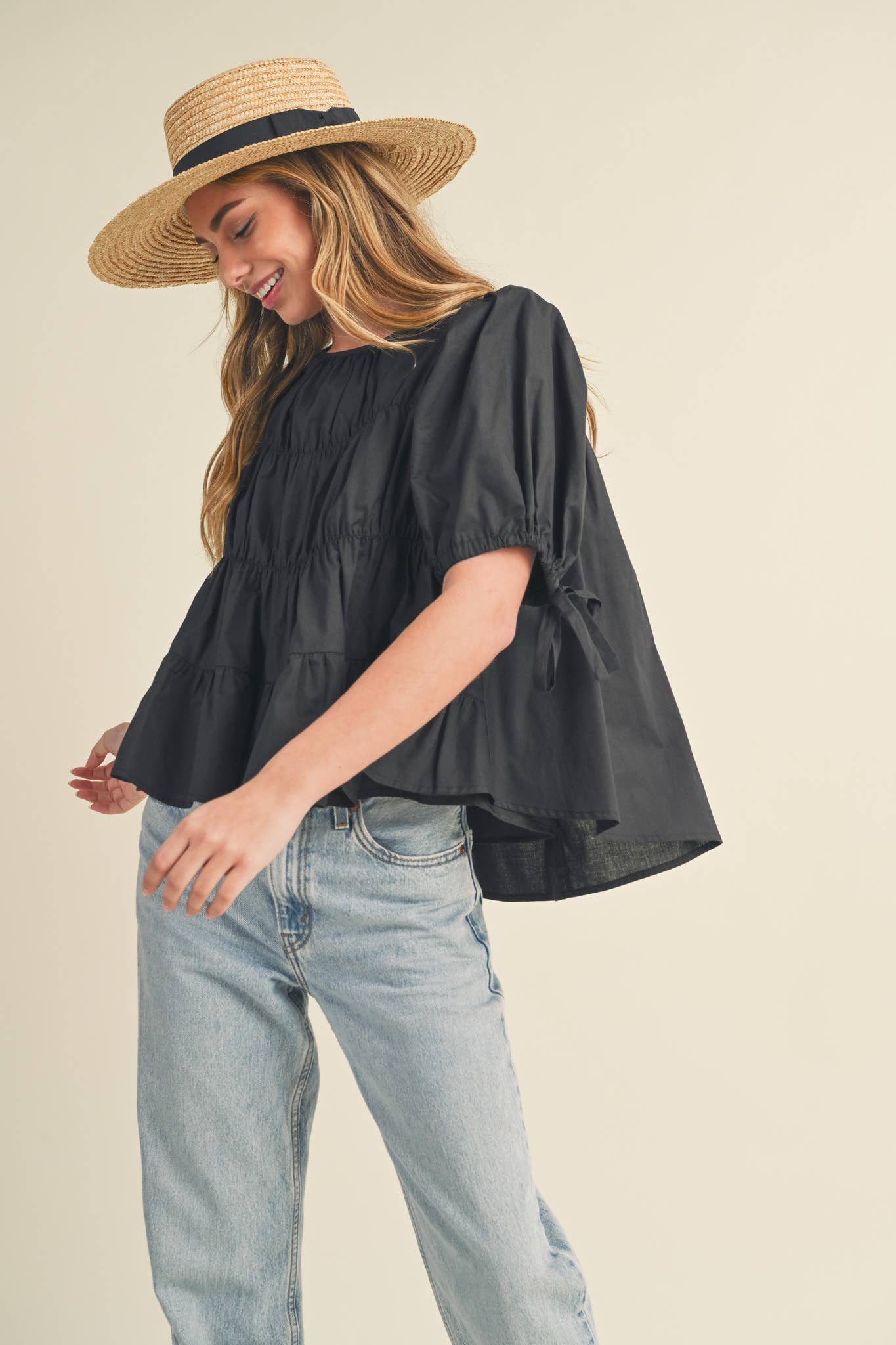 SWEET LEMONADE TIERED SHIRRING PUFF SLEEVE