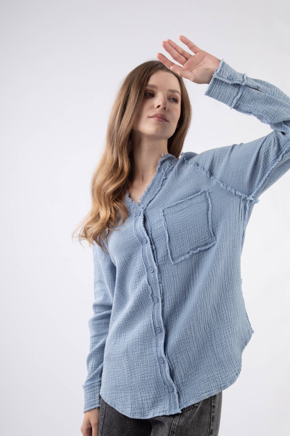Diana Oversized Washed Woven Crinkled Gauze Shirt Top