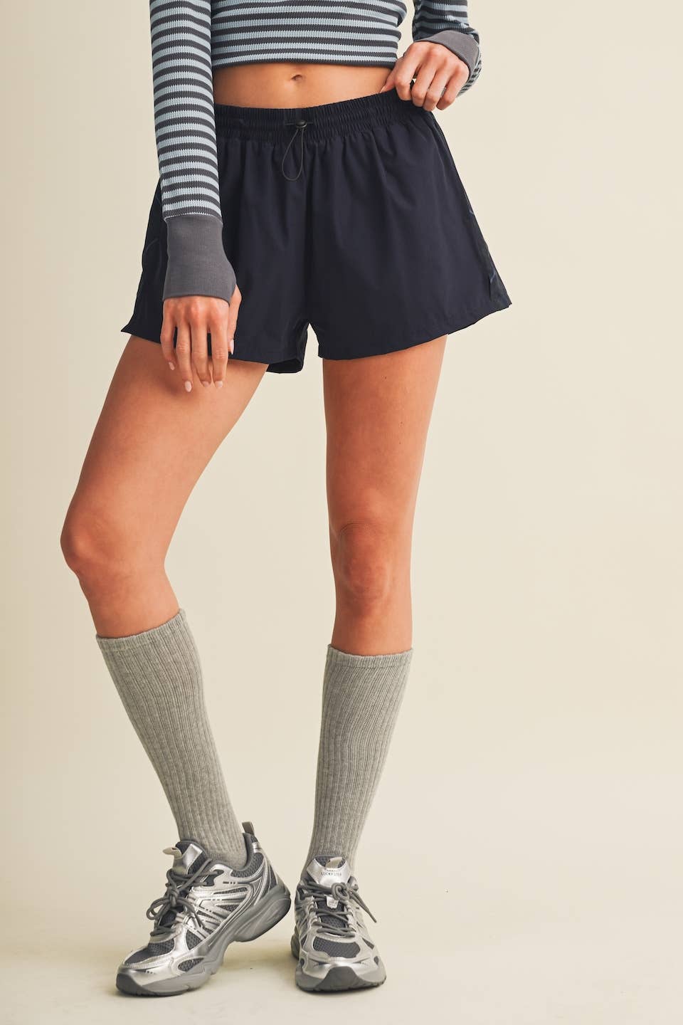 Plaid Side Contrast Block Nylon Shorts