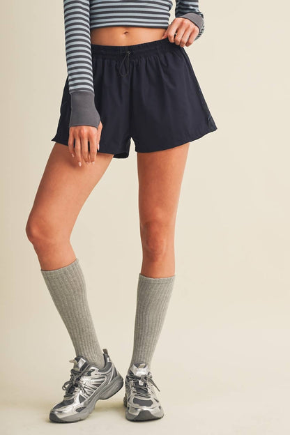 Plaid Side Contrast Block Nylon Shorts