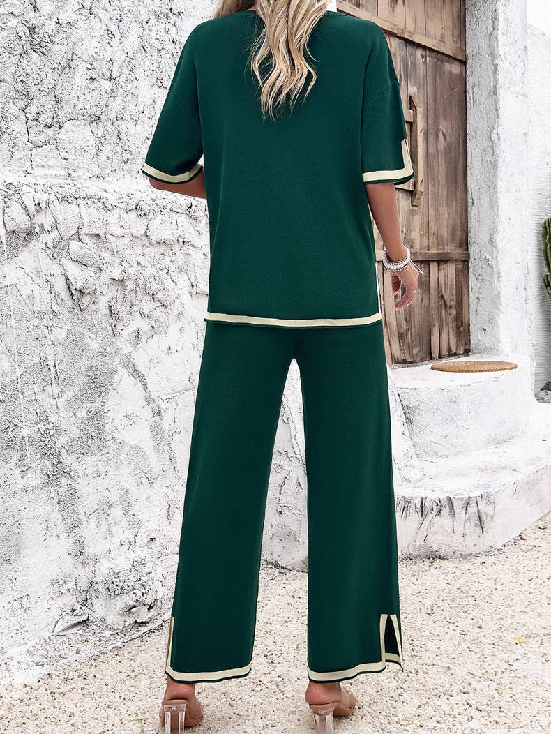 Abigale Contrast Trim Ribbed Knit Lounge Set