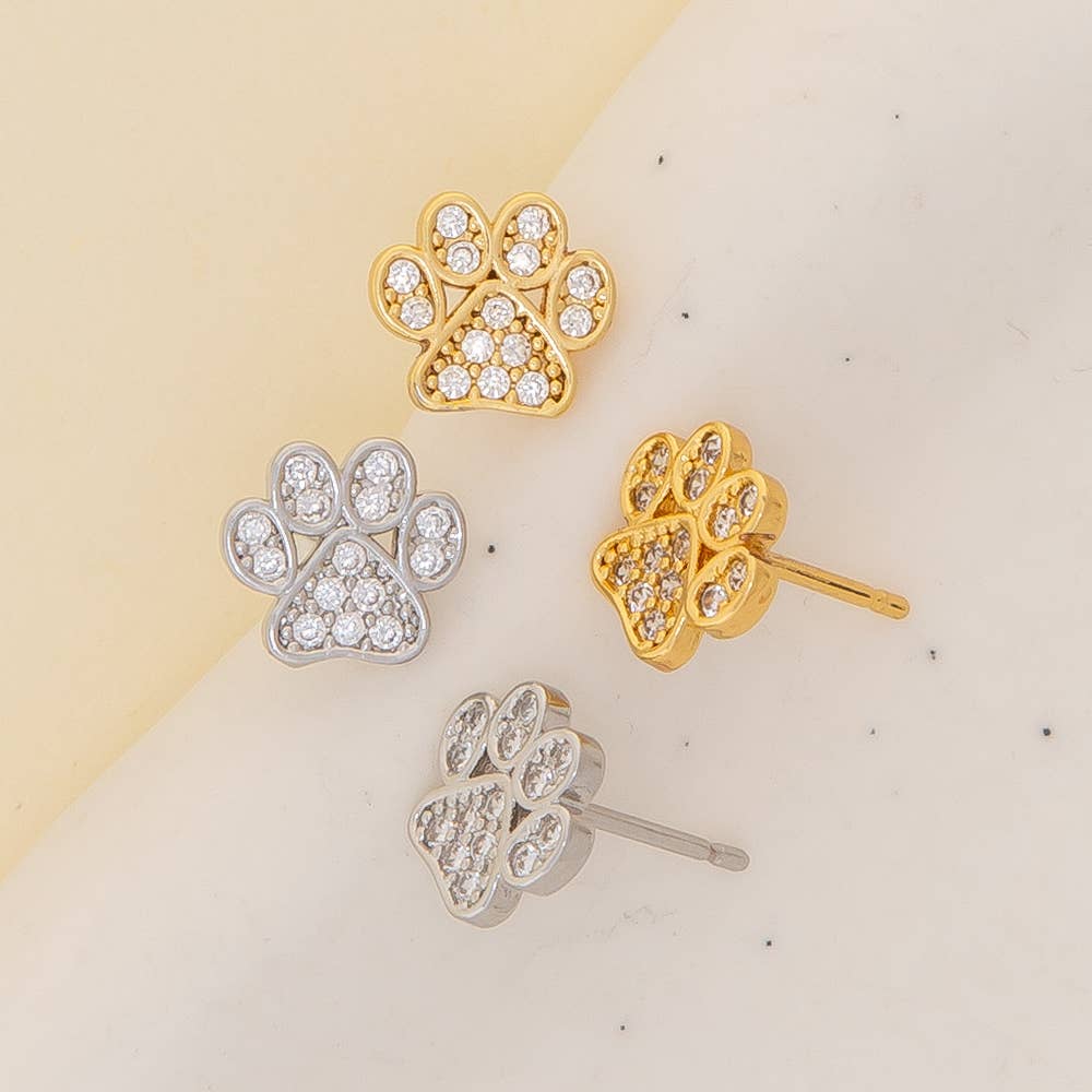 Game Day Cubic Zirconia Pave Paw Stud Earrings