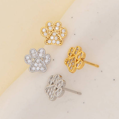 Game Day Cubic Zirconia Pave Paw Stud Earrings