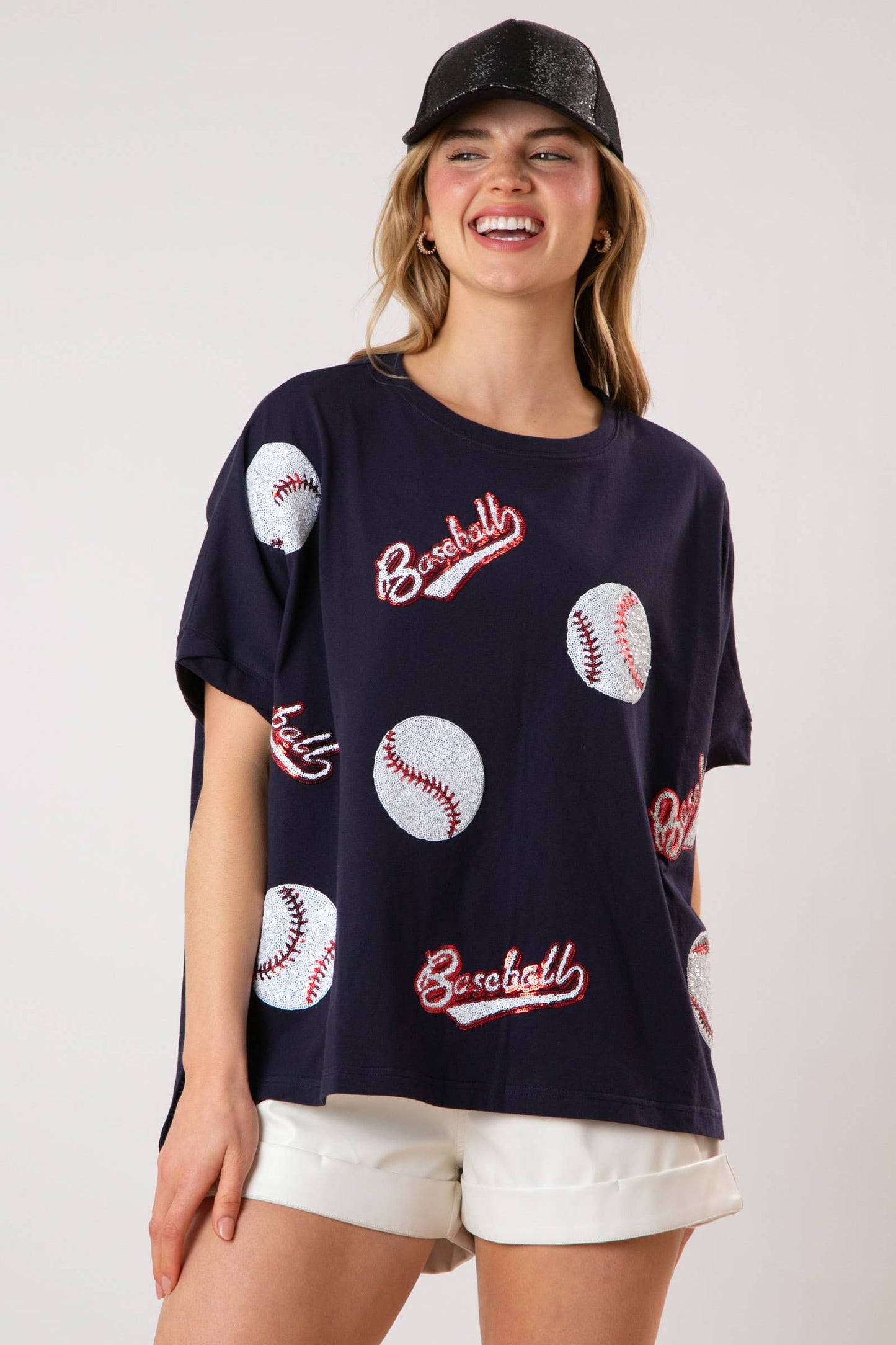 Baseball Sequins Short Sleeve Top