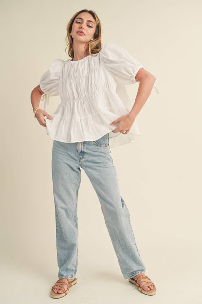 SWEET LEMONADE TIERED SHIRRING PUFF SLEEVE