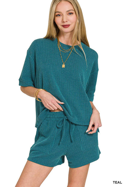 Corded Rib Half Sleeve Tee & Short Pants 2PC Set