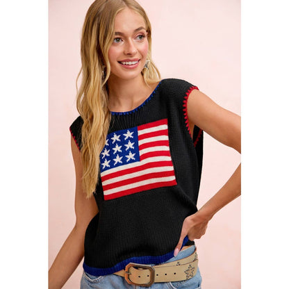 BESTY 4TH OF JULY THEME SLEEVELESS STITCH KNIT TOP