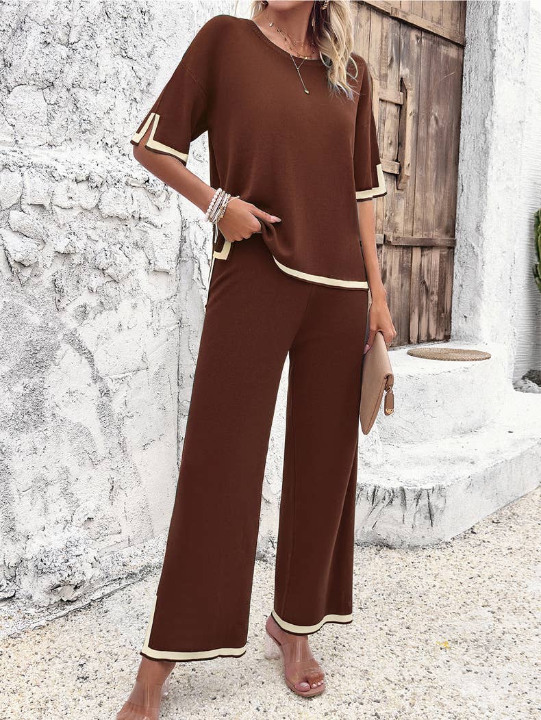 Abigale Contrast Trim Ribbed Knit Lounge Set