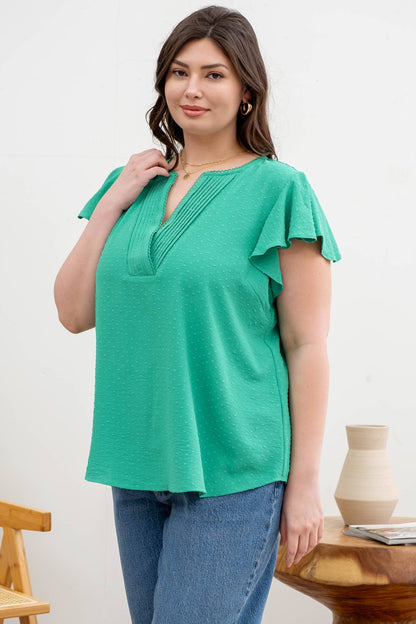 DAISY PLUS LACE EDGE SPLIT NECKLINE WOVEN TOP