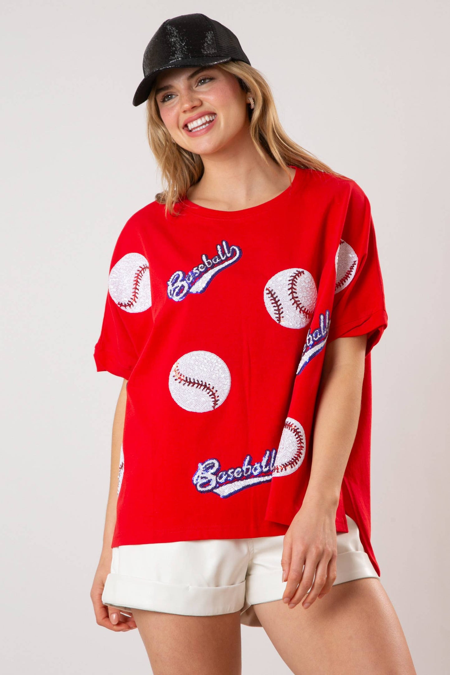 Baseball Sequins Short Sleeve Top