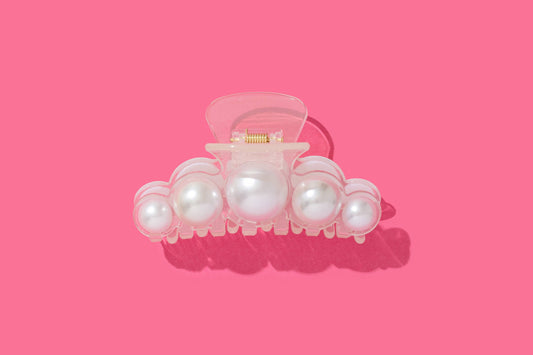 Claw Hair Clip - Large - Clear w/ Pearl Beads