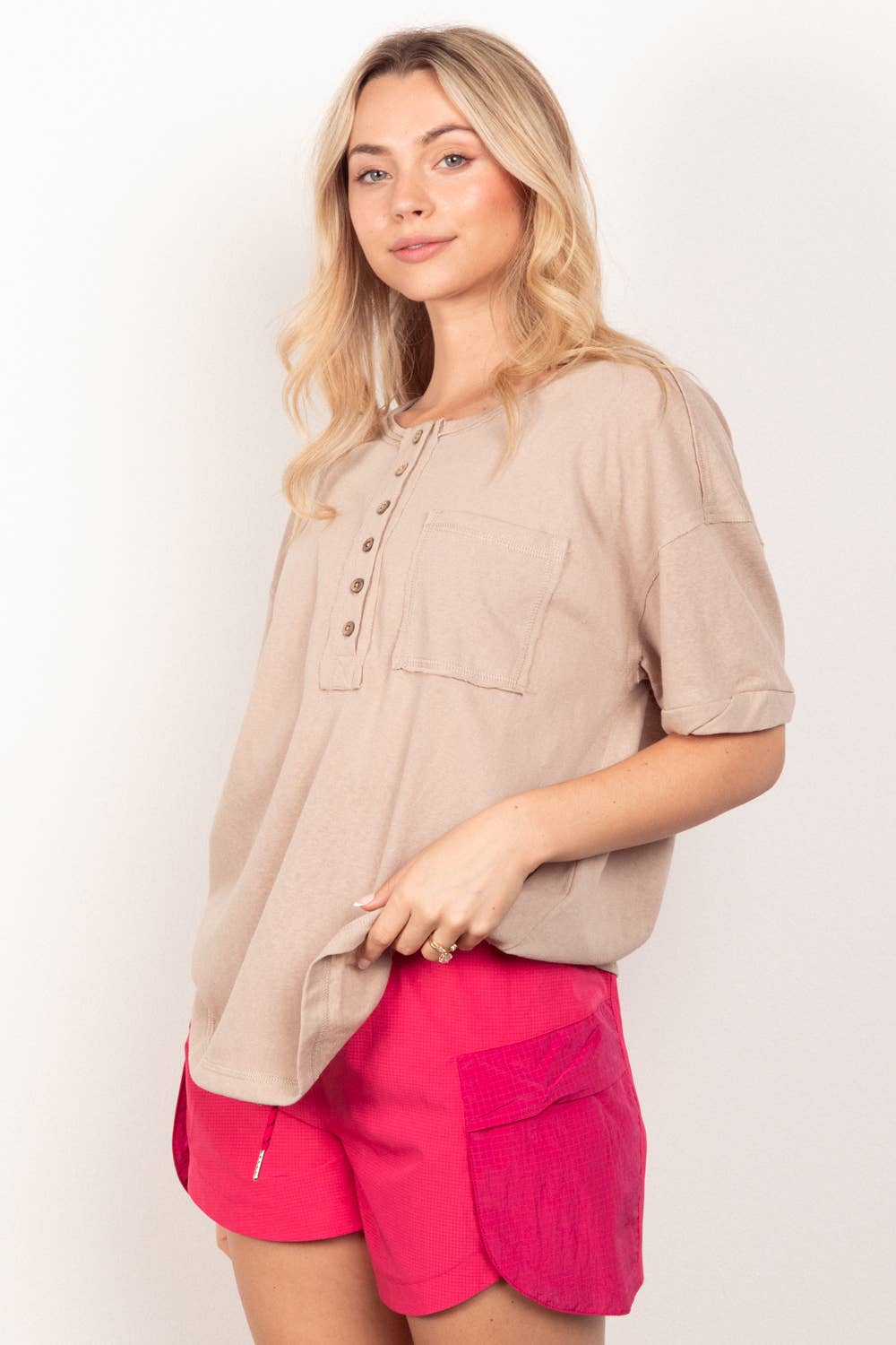 Twisted Sleeve Band Henley Top
