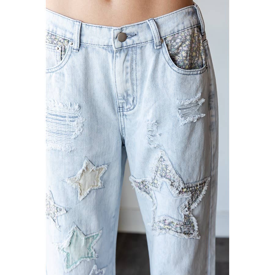 HO WASHED STAR PATCHWORK DETAIL DENIM JEAN