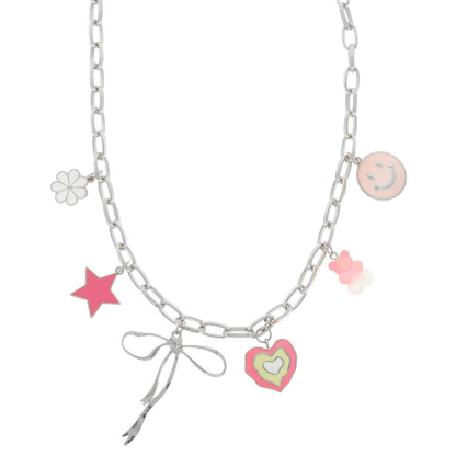Pink Theme Enamel Multi-Charm Necklace