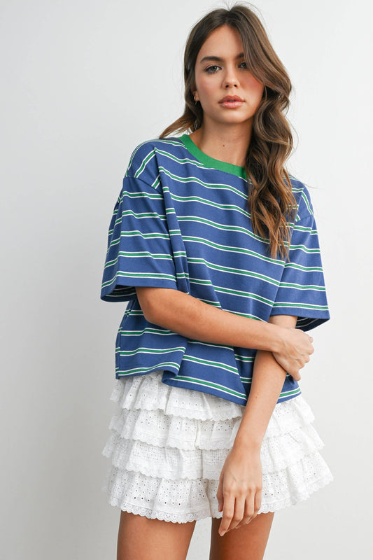 Sam Striped Boxy Cropped T-Shirt