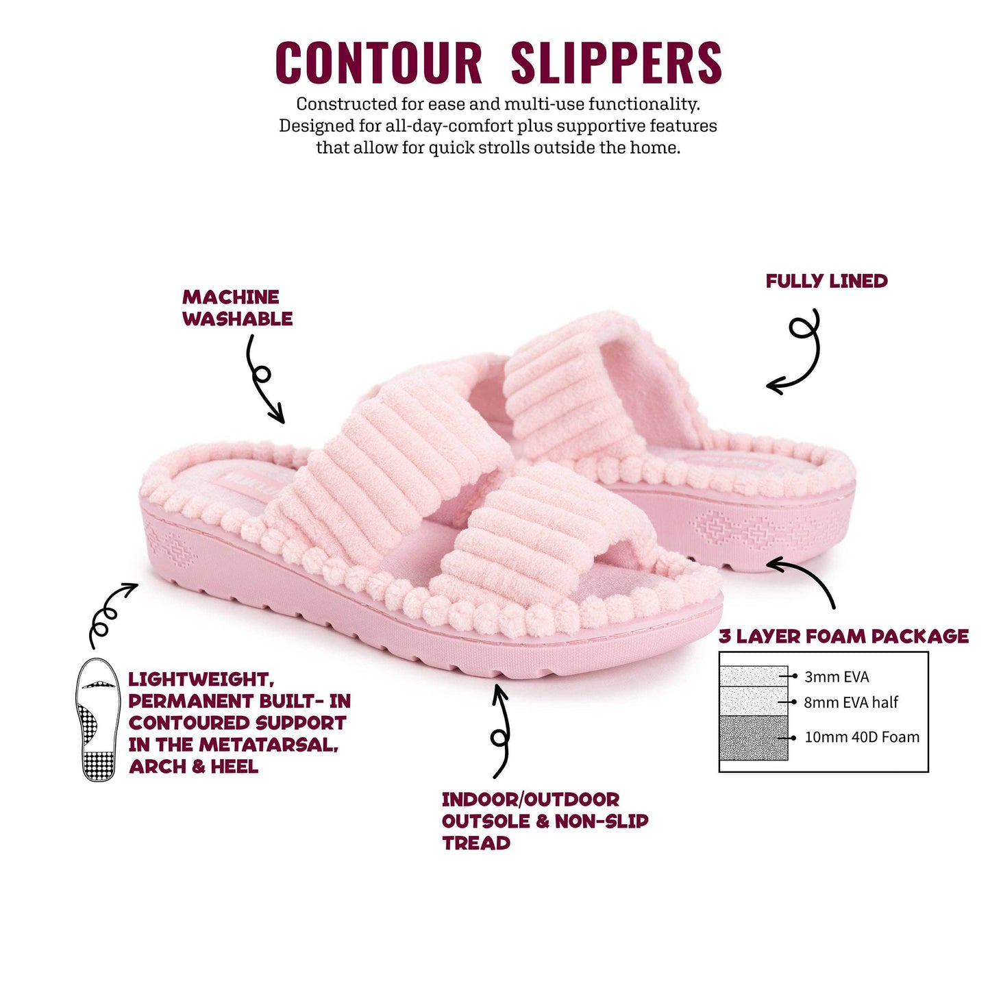 MUK LUKS Women's Ribbed Terry Slide Comfort Contour Slipper
