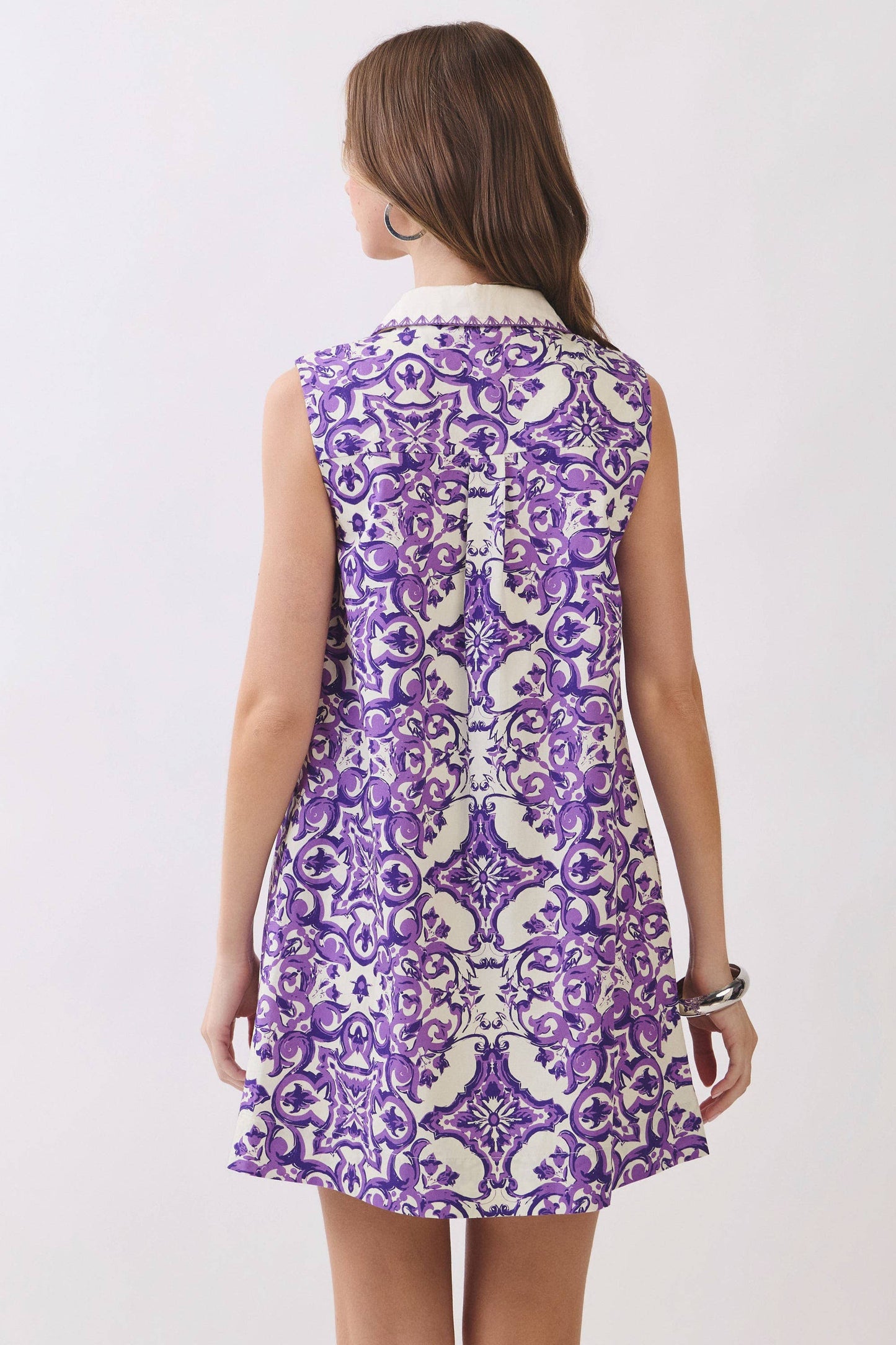 Kinsley Tile Print Shift Mini Collared Dress