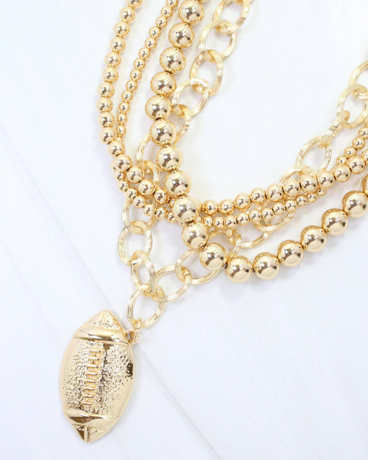 Wildcat Beaded Layered Necklace Football Gold