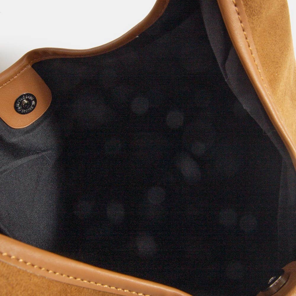 Suede Leather Trim Hobo Bag