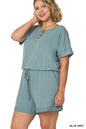 April Plus Short Sleeve Romper With Pockets