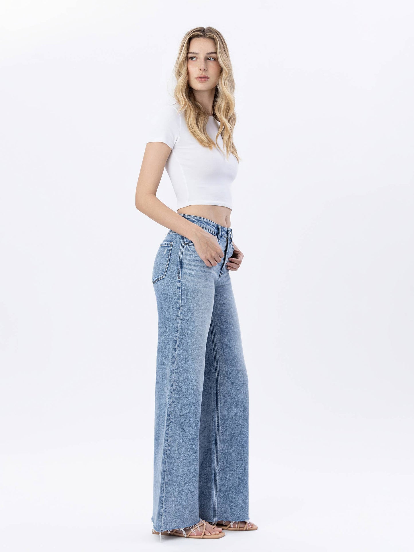 RUBY RAW HEM WIDE JEANS