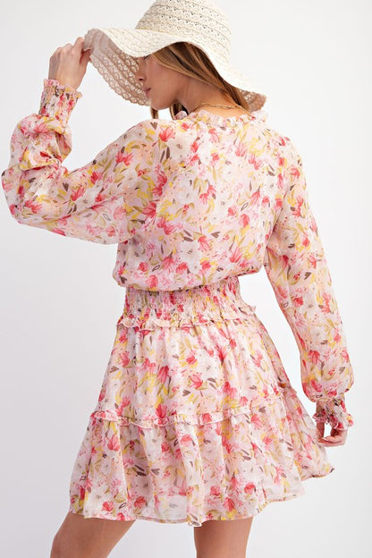 Jaylene Dress - SILKY FLORAL CHIFFON RUFFLED DRESS