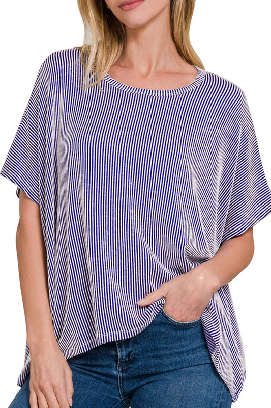 Dawn Ribbed Striped Oversized Short Sleeve Top